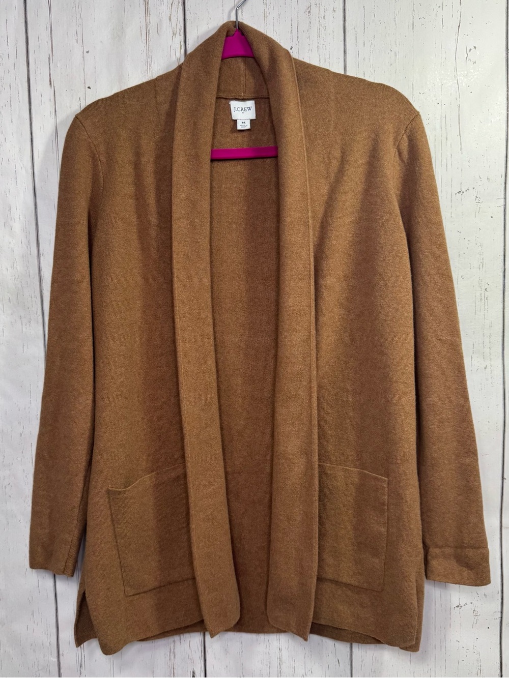 J.Crew Camel Brown Open Front Long Sweater Cardigan M Quiet Luxury Minimalist